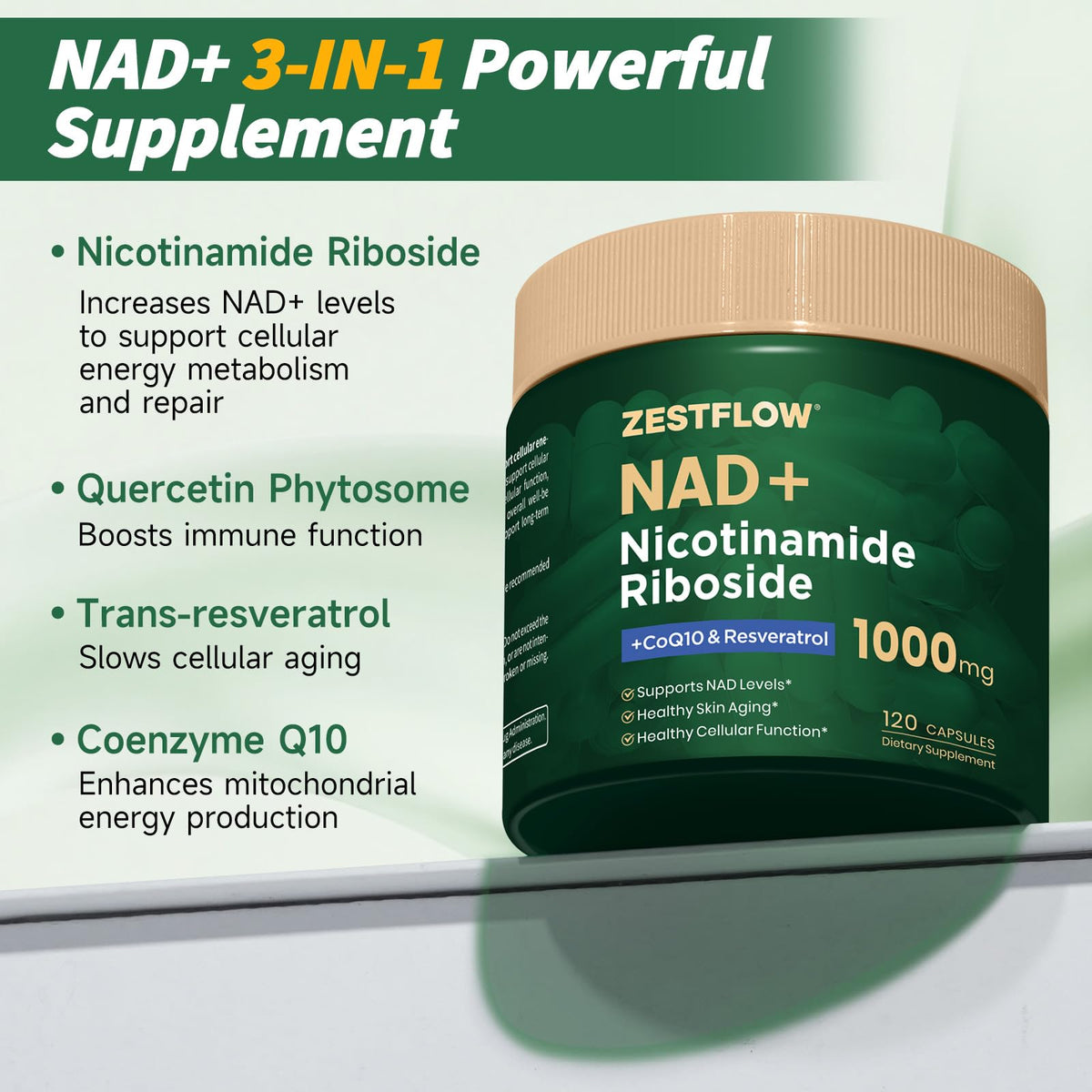 ZESTFLOW Complément NAD+ 1000 mg vue arrière avec ingrédients