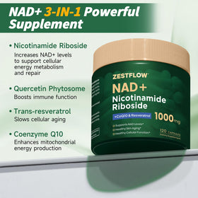 ZESTFLOW Complément NAD+ 1000 mg vue arrière avec ingrédients