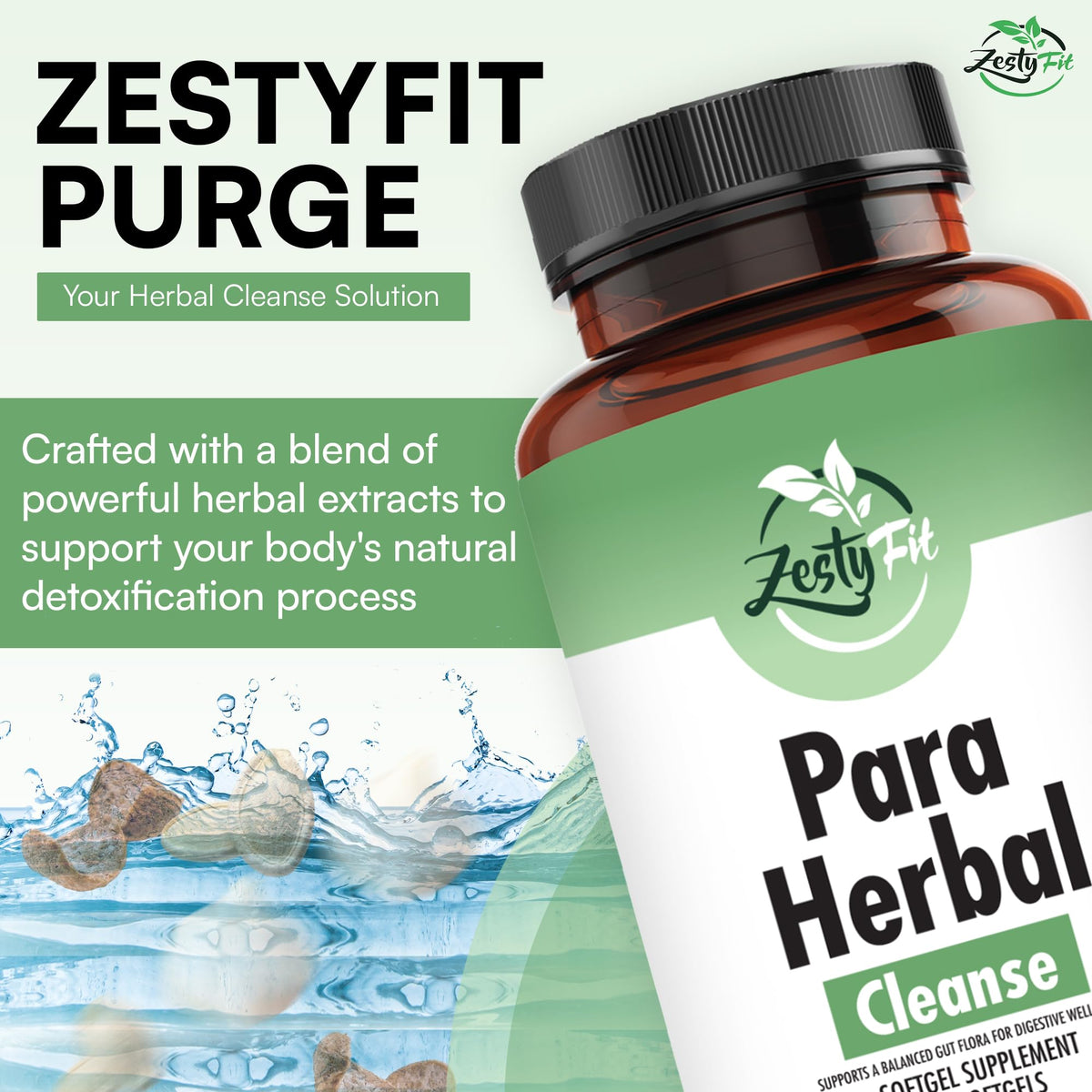 zestyfit Purge Softgels gélule sur une surface en bois