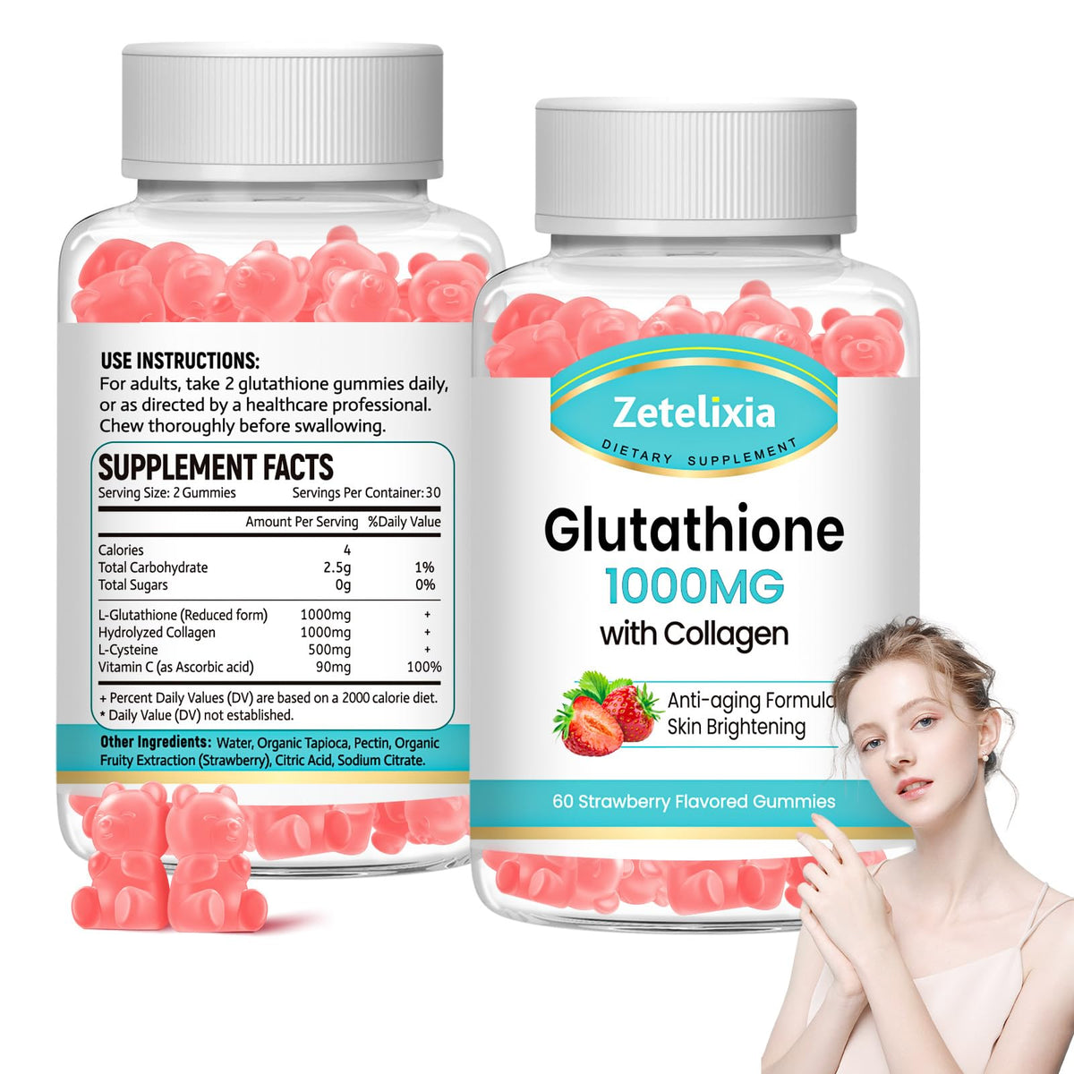 Zetelixia Gummies Collagène Glutathion 120 gummies vue avant