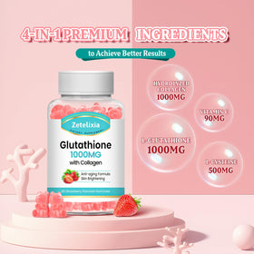 Zetelixia Gummies Collagène Glutathion gummies à côté d'un verre d'eau
