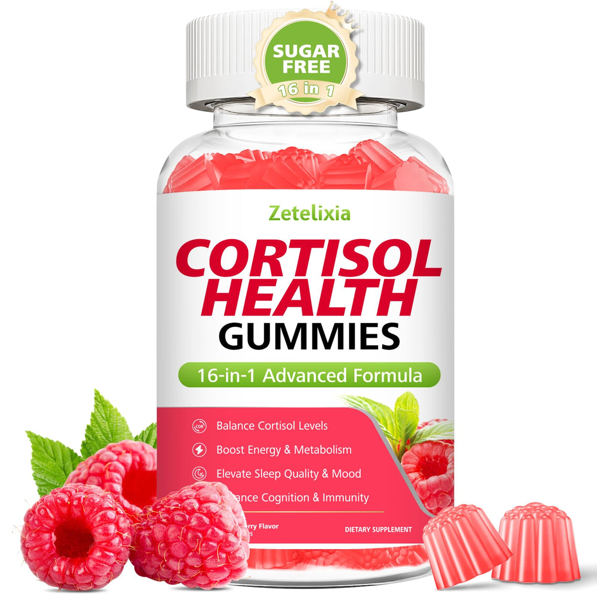 Zetelixia Gummies Cortisol 16-en-1 pot de 60 gummies