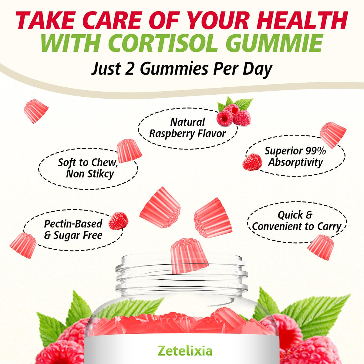 Zetelixia Gummies Cortisol pot ouvert avec gummies
