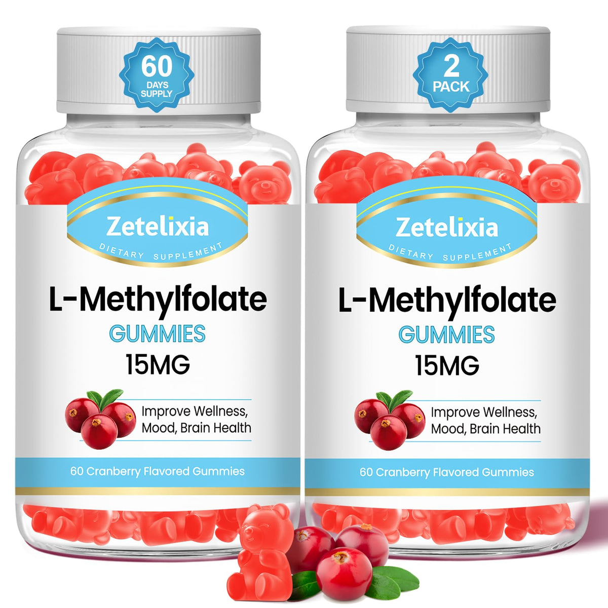 Zetelixia gummies L-Méthylfolate et B12, vue de face
