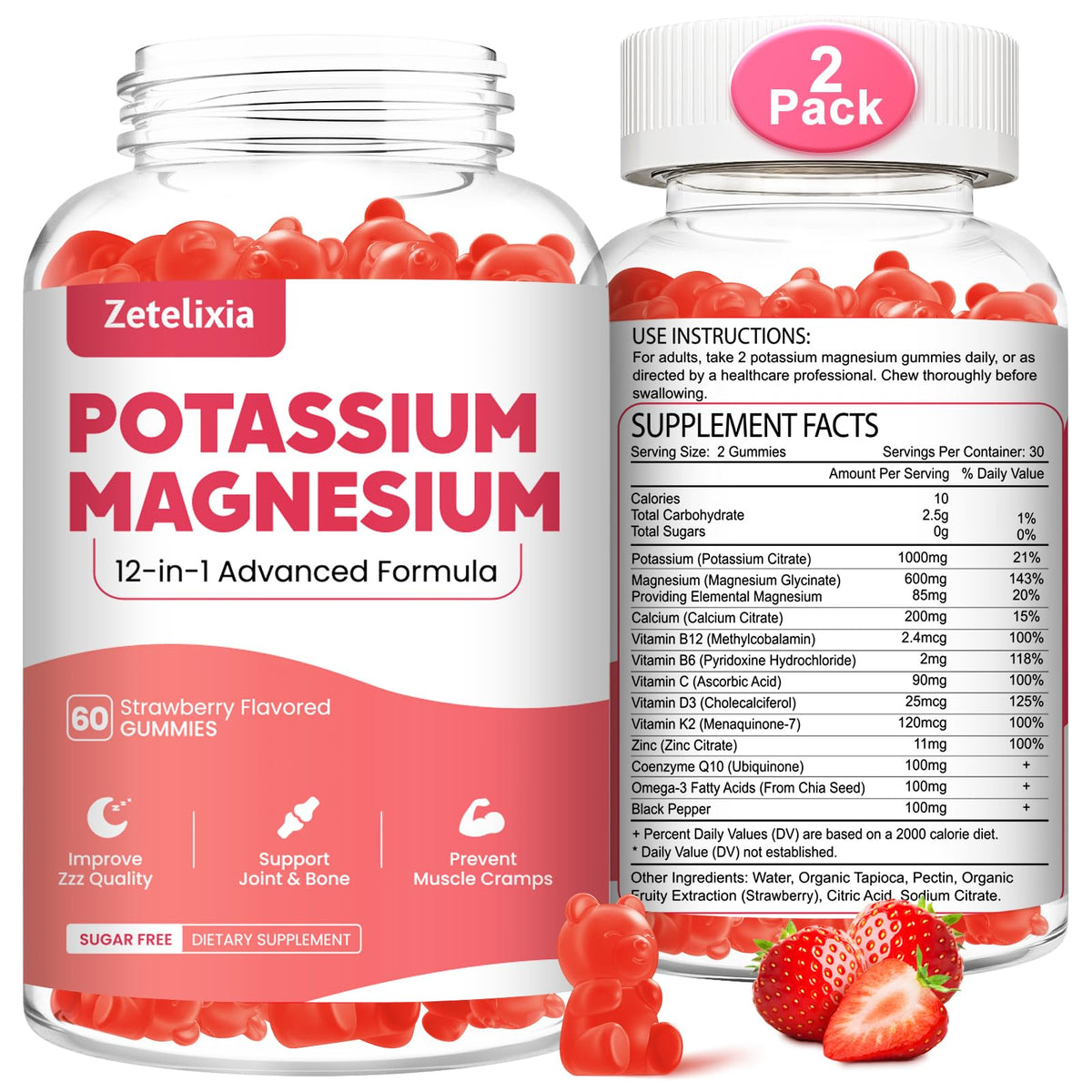 Zetelixia Gummies Potassium Magnésium 120 gummies en bouteille