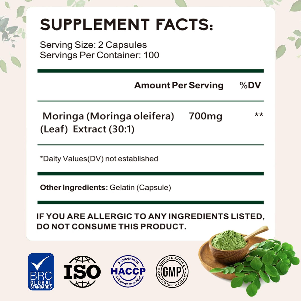 Zhibenon Extrait de Moringa Oleifera 700 mg étiquette de produit