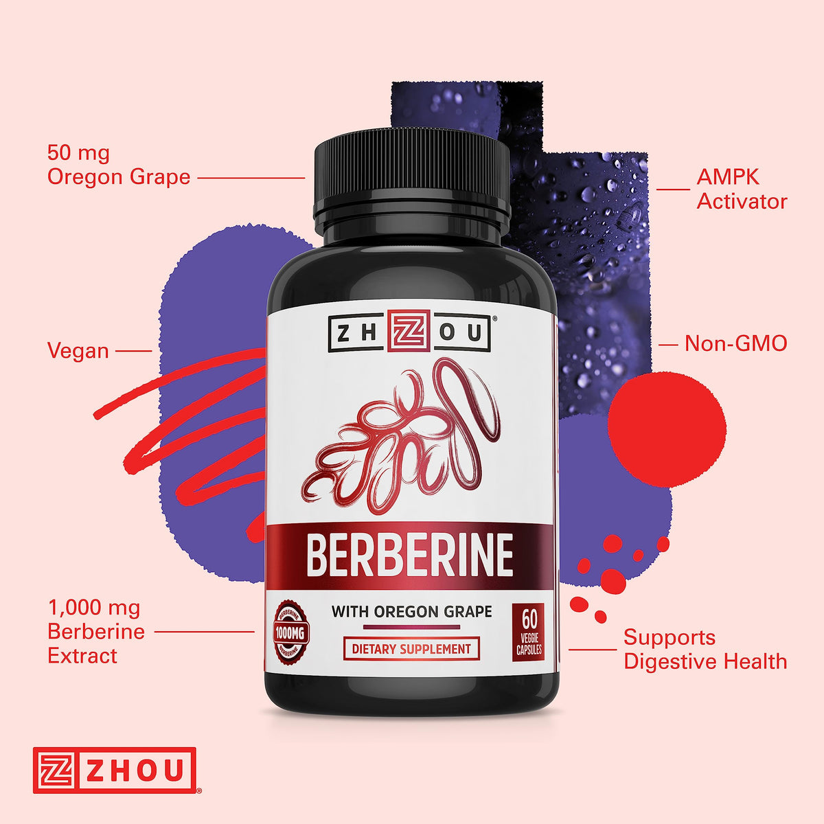 ZHOU Berberine 1000mg ingrédients sur l'étiquette