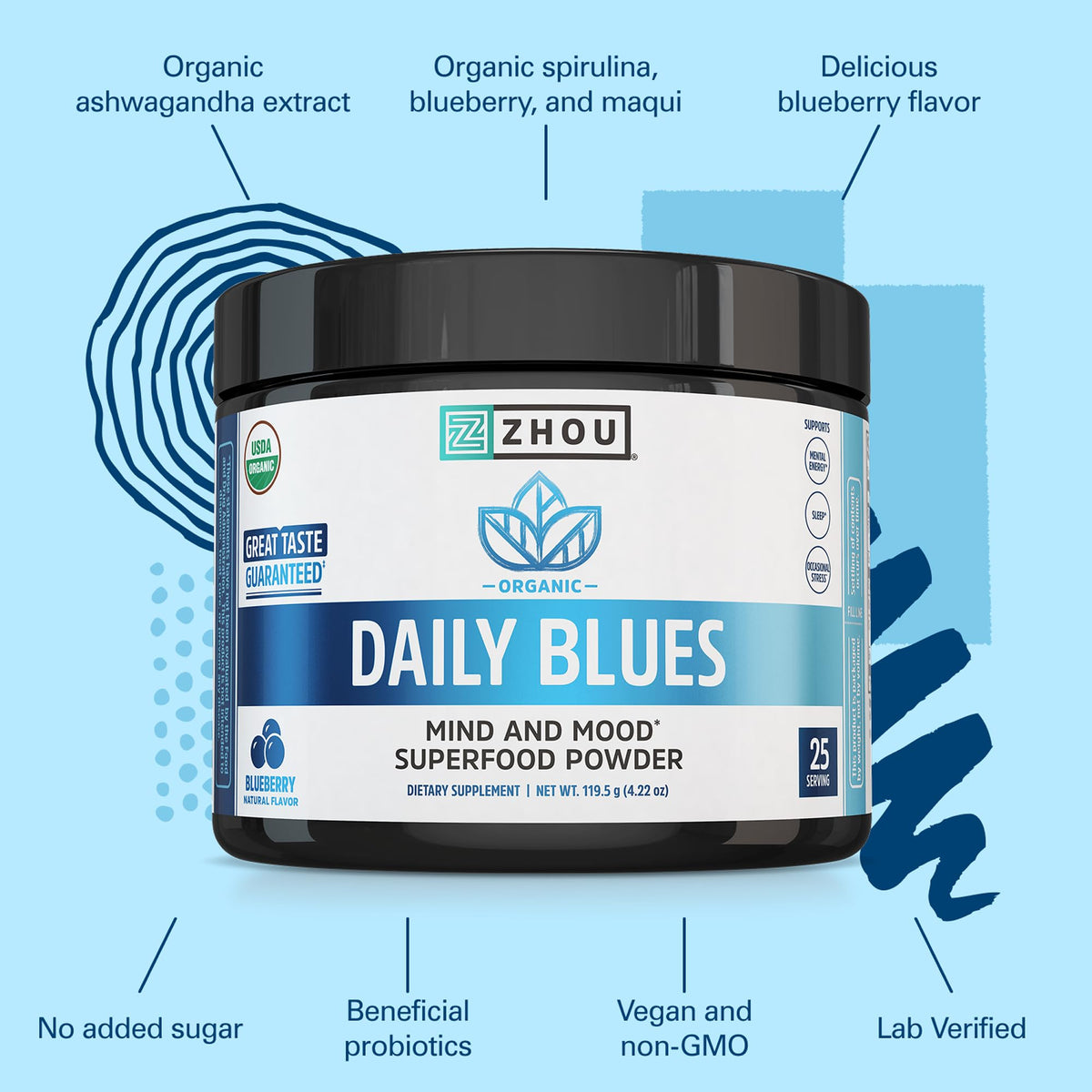 ZHOU Daily Blues 170g en mélange avec un smoothie
