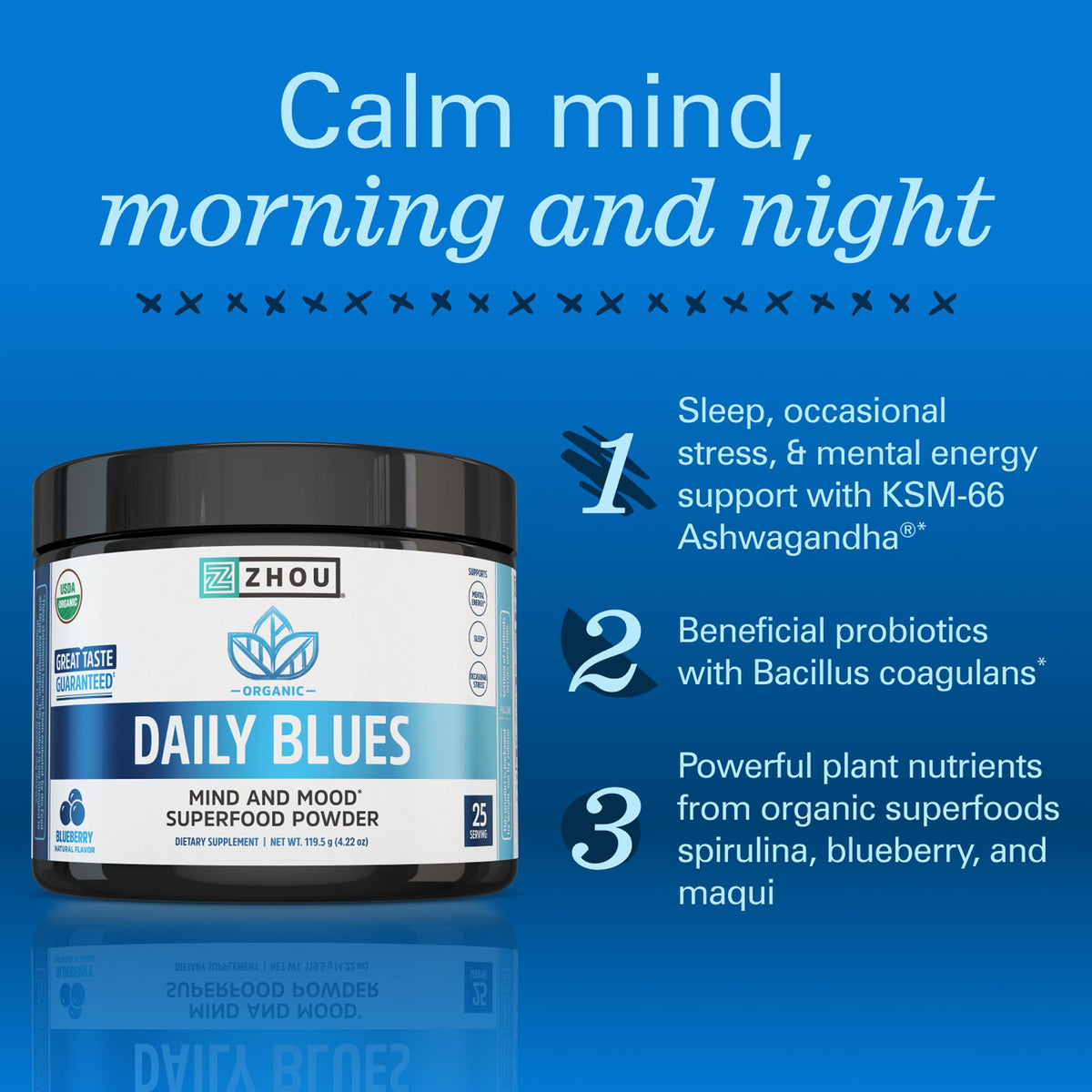 ZHOU Daily Blues 170g poudre bleue dans un bol