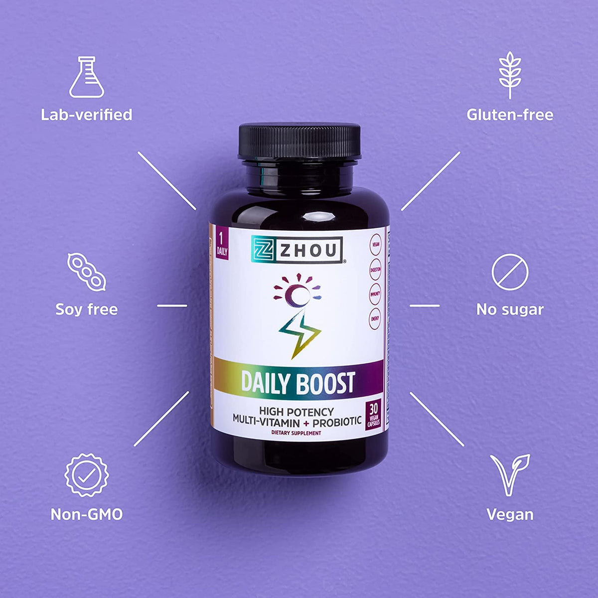 ZHOU Daily support 30 capsules végétales avec étiquette visible