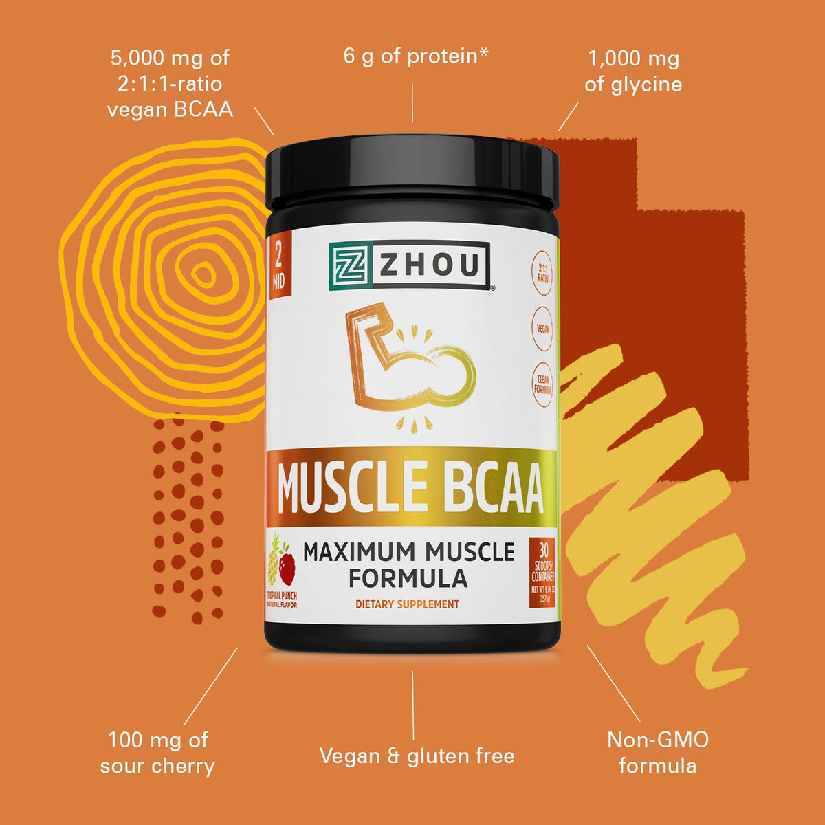ZHOU Muscle BCAA Tropical Punch 330g en préparation dans un shaker