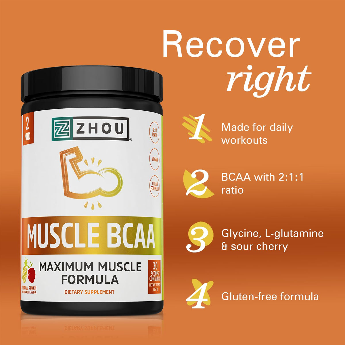ZHOU Muscle BCAA Tropical Punch 330g étiquette des ingrédients