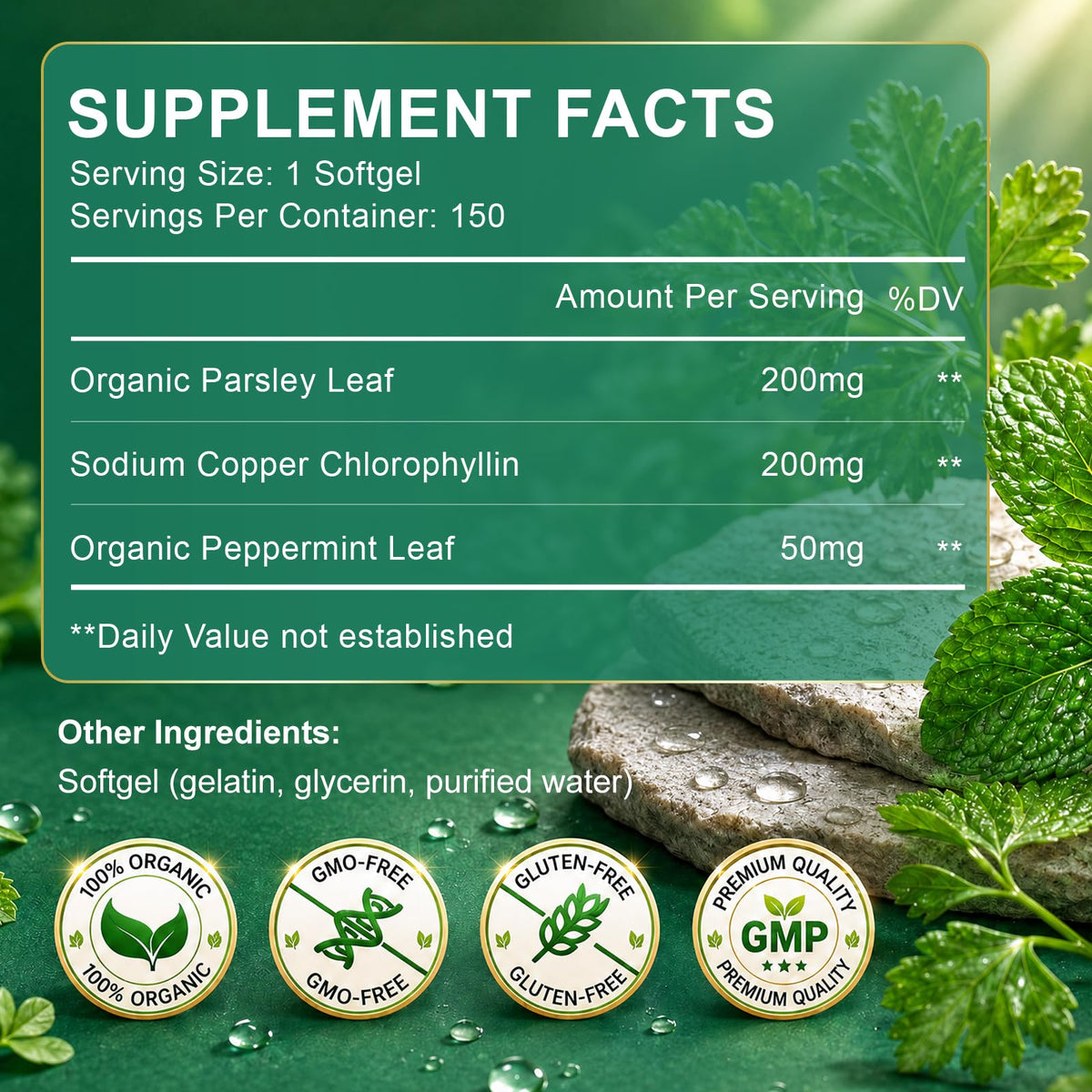 ZHPHK complément alimentaire chlorophylle capsules sur fond blanc