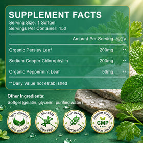ZHPHK complément alimentaire chlorophylle capsules sur fond blanc