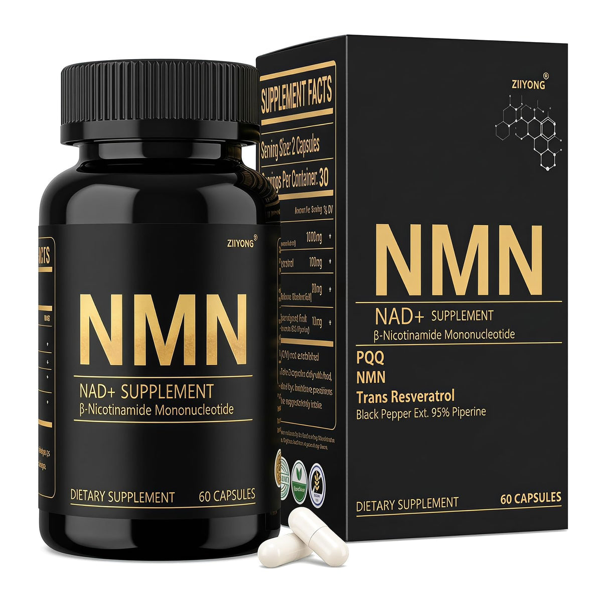 ZIIYONG NMN 1000mg Complément Alimentaire 60 Capsules vue de face