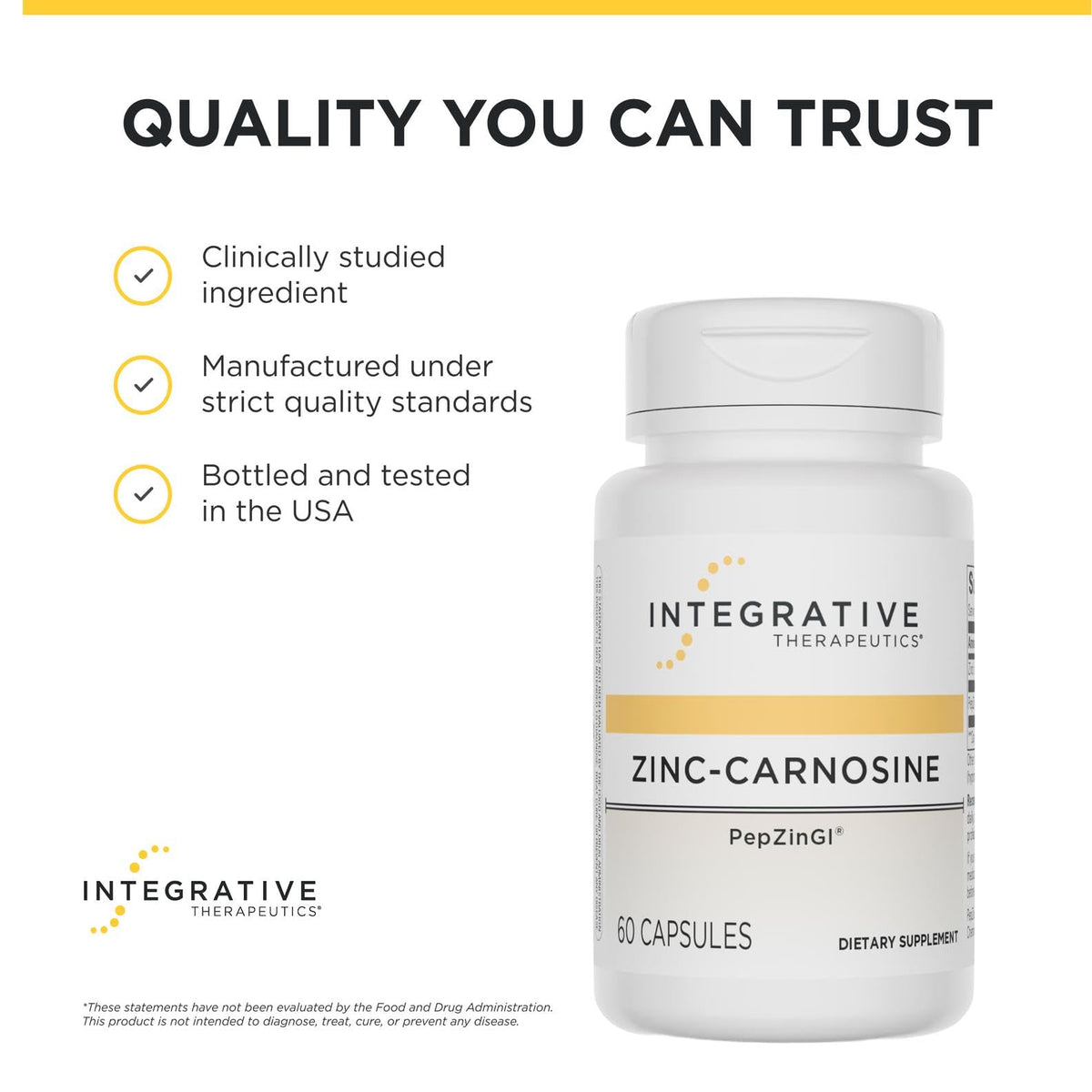 Zinc-Carnosine d'Integrative Therapeutics sur une table en bois