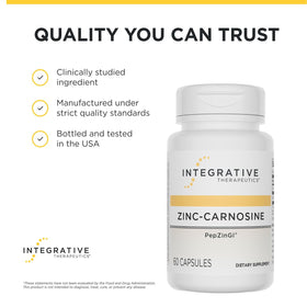 Zinc-Carnosine d'Integrative Therapeutics sur une table en bois