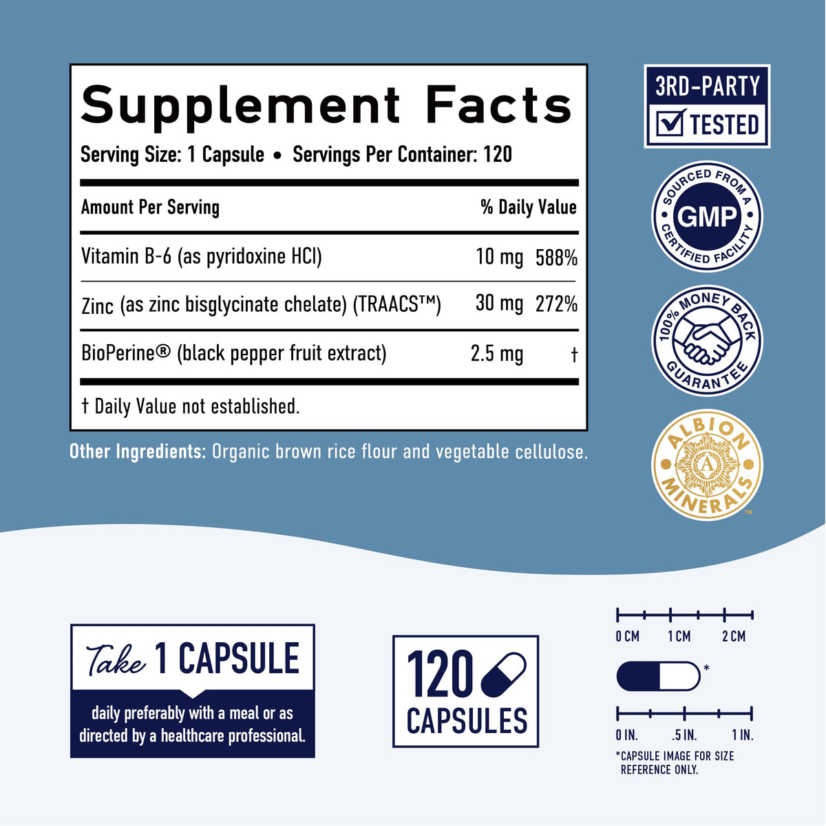 Zinc Chélaté 30mg SMNutrition avec un verre d'eau