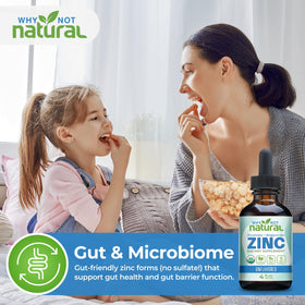 Zinc liquide bio Why Not Natural avec des ingrédients naturels en arrière-plan