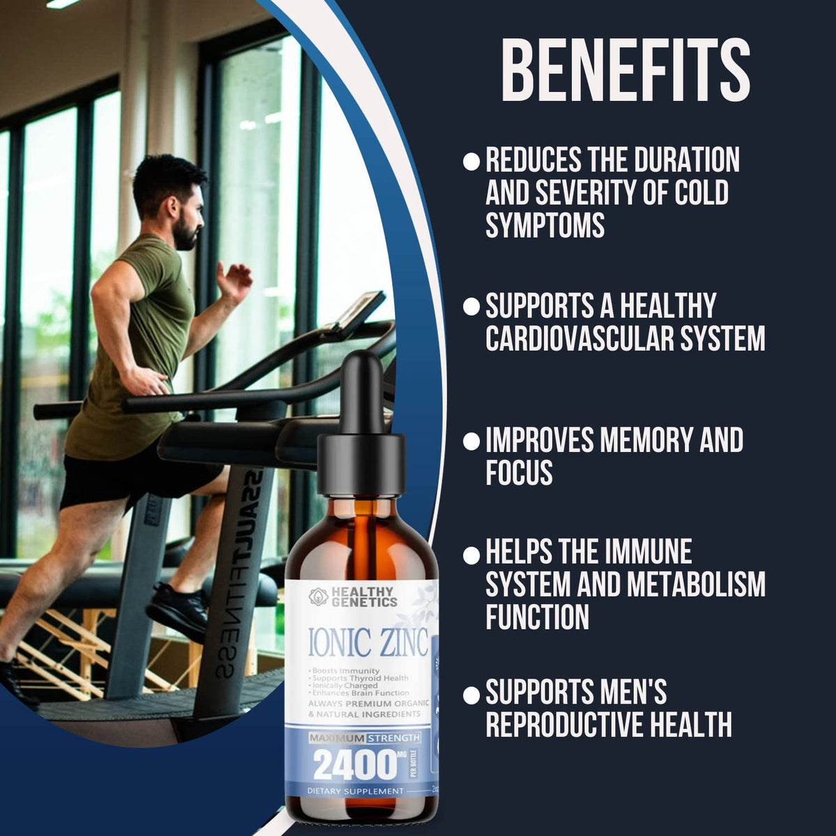 Zinc liquide Healthy Genetics avec un verre d'eau