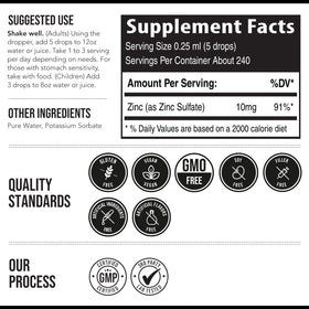 Zinc liquide ionique Triquetra Health avec goutte à goutte