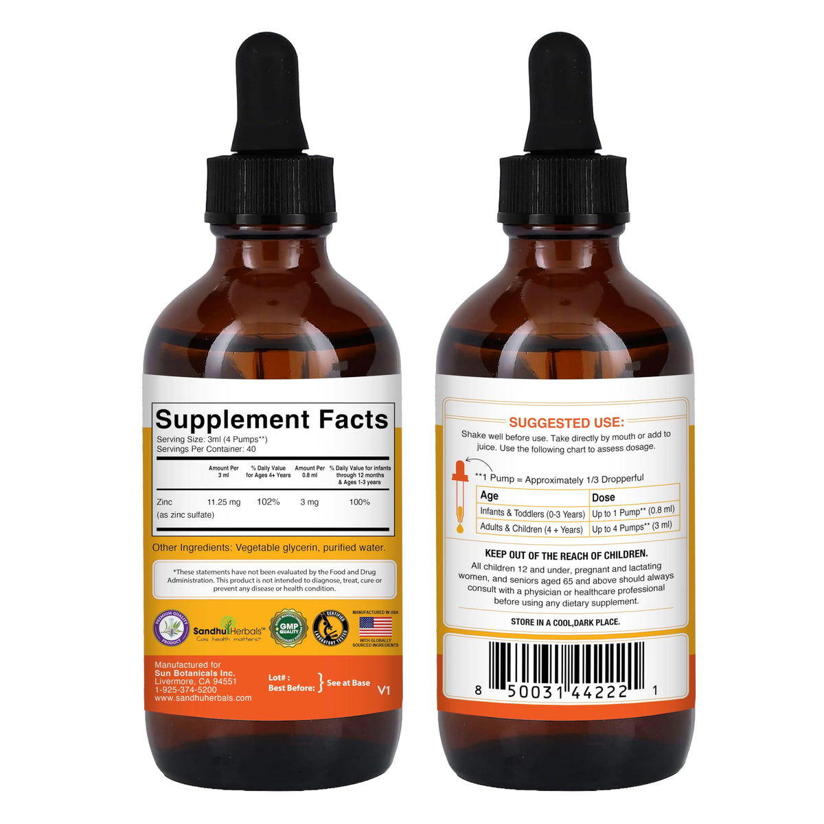 Zinc Liquide SANDHUHERBALS 240g sur une table