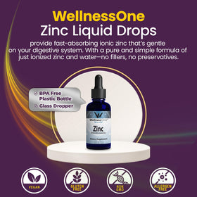 Zinc Liquide WellnessOne 50 ml sur une table en bois