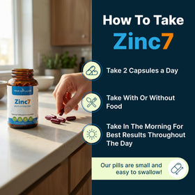 Zinc7, capsules sur une table en bois