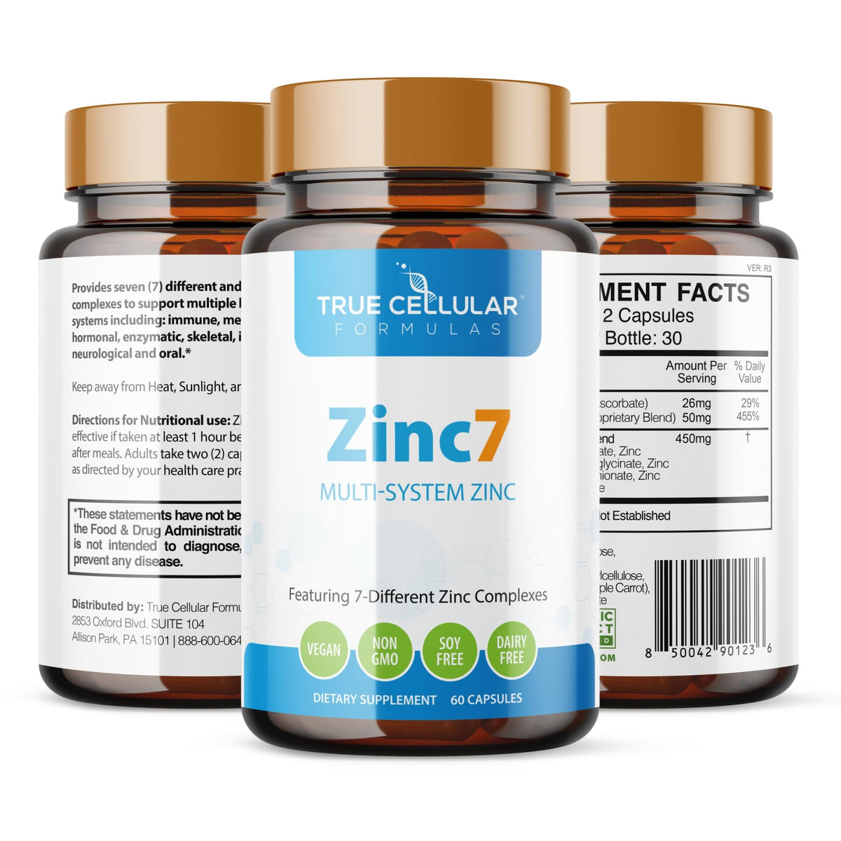 Zinc7 de True Cellular Formulas, boîte de 60 capsules