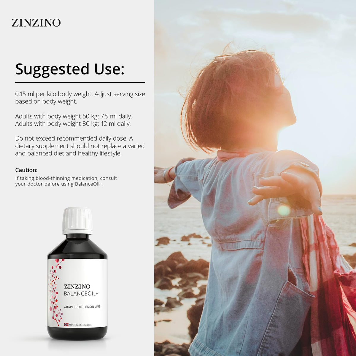 ZINZINO BalanceOil+ Sirop Pamplemousse Citron Vert 300 ml dans un verre