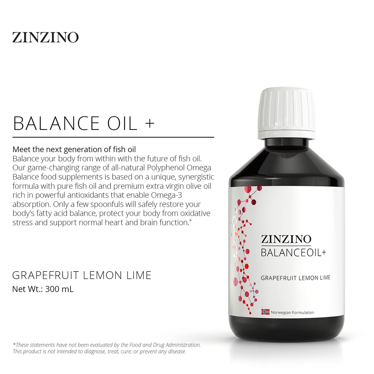 ZINZINO BalanceOil+ Sirop Pamplemousse Citron Vert 300 ml en verre