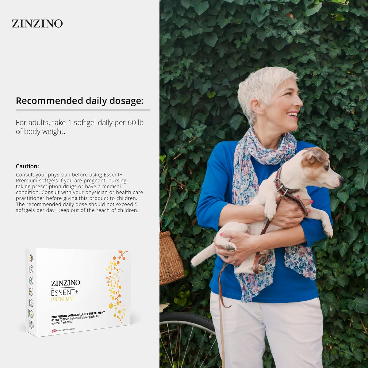 ZINZINO Essent+ Premium Omega Balance avec ingrédients clés
