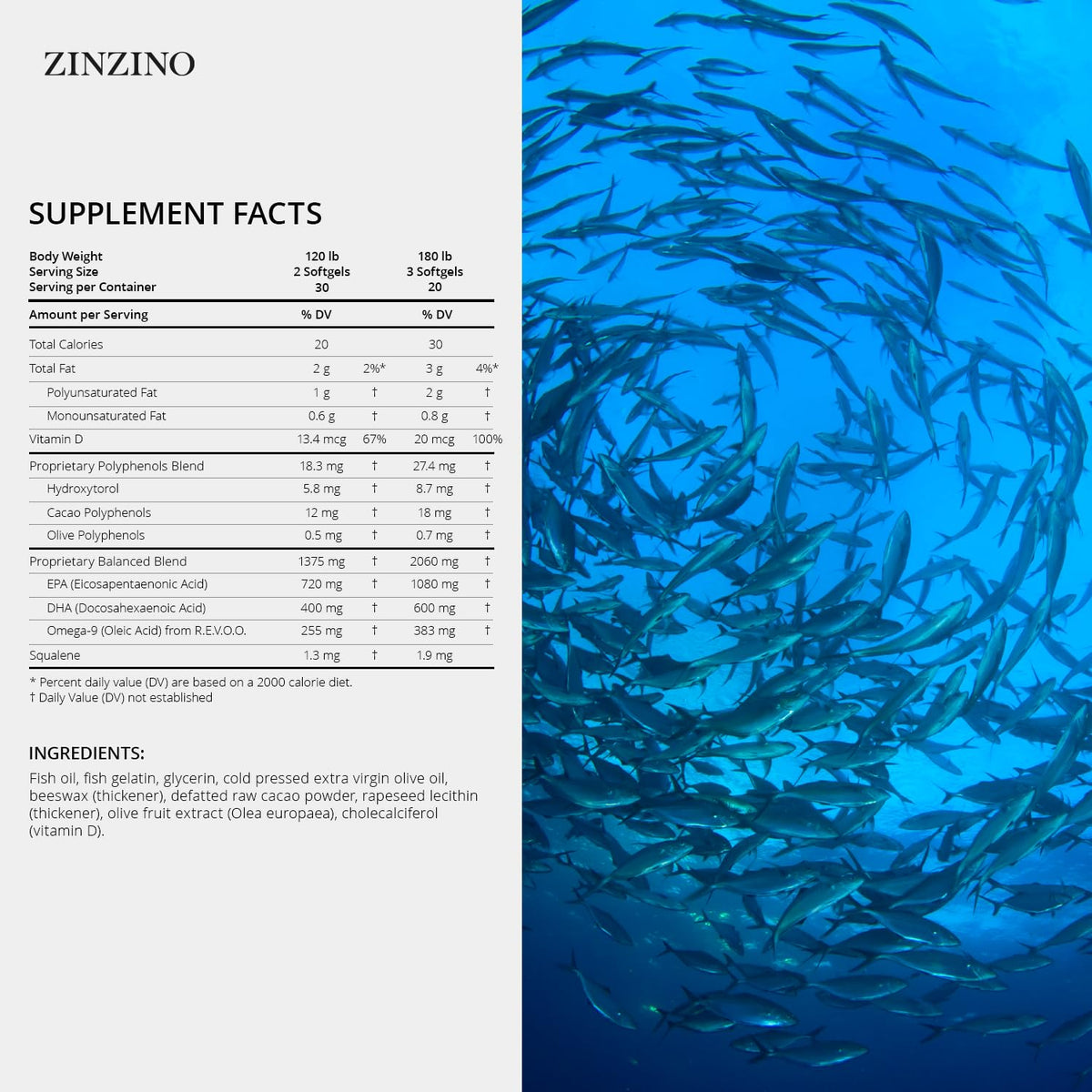 ZINZINO Essent+ Premium Omega Balance gélule molle sur fond blanc