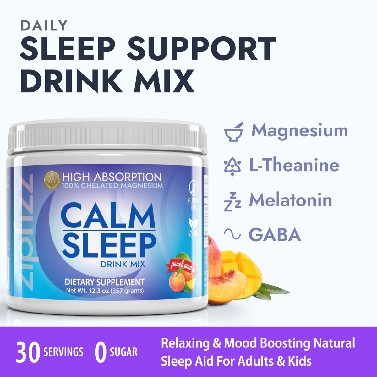 Zipfizz Calm Sommeil Pêche Mangue 410g packaging