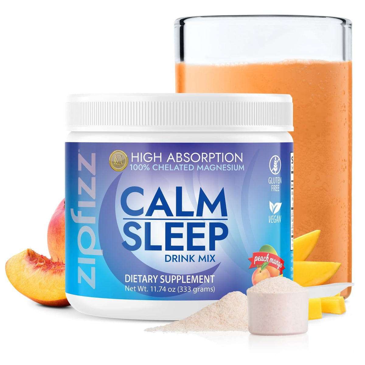 Zipfizz Calm Sommeil Pêche Mangue 410g vue de face