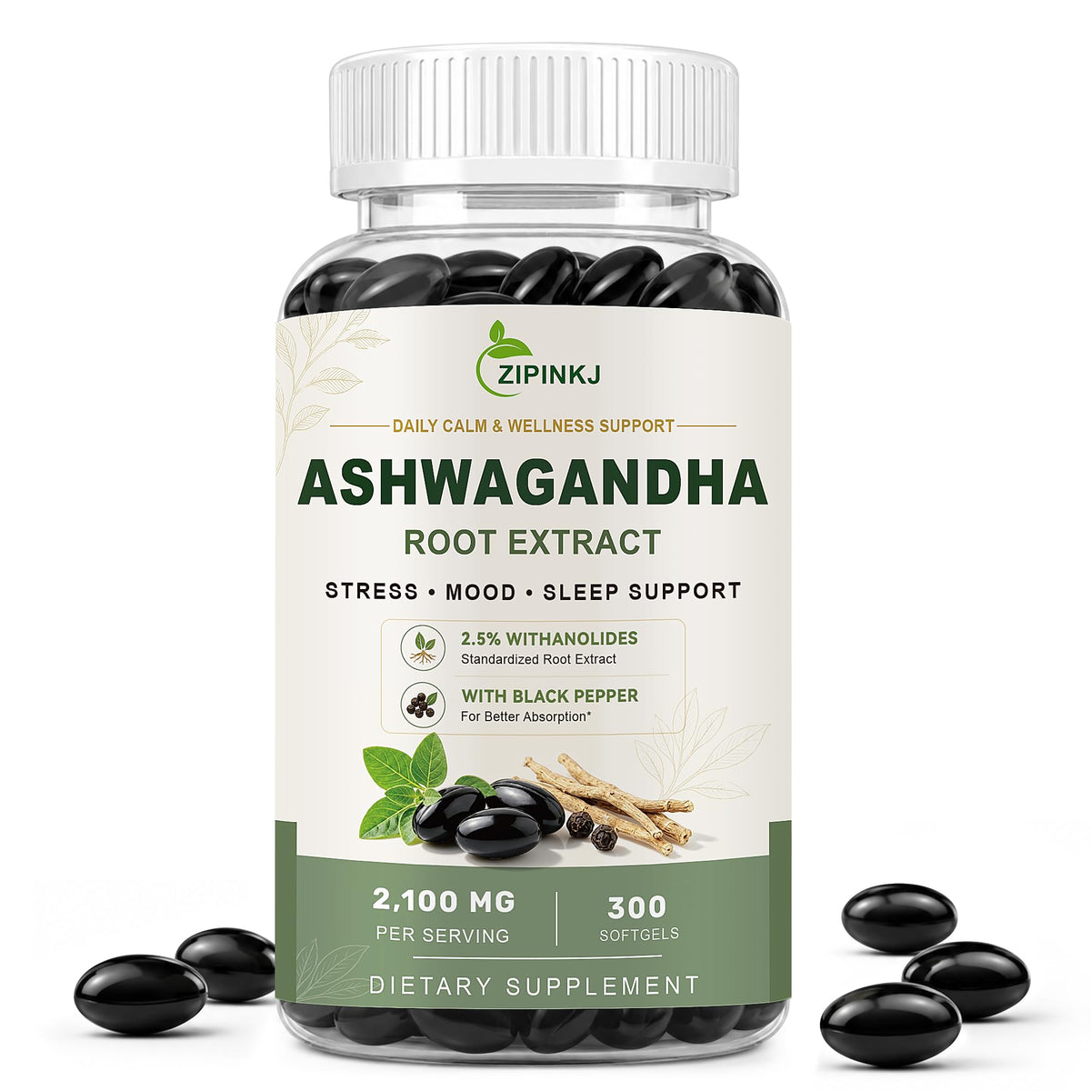 ZIPINKJ Ashwagandha 2100mg flacon de 300 capsules