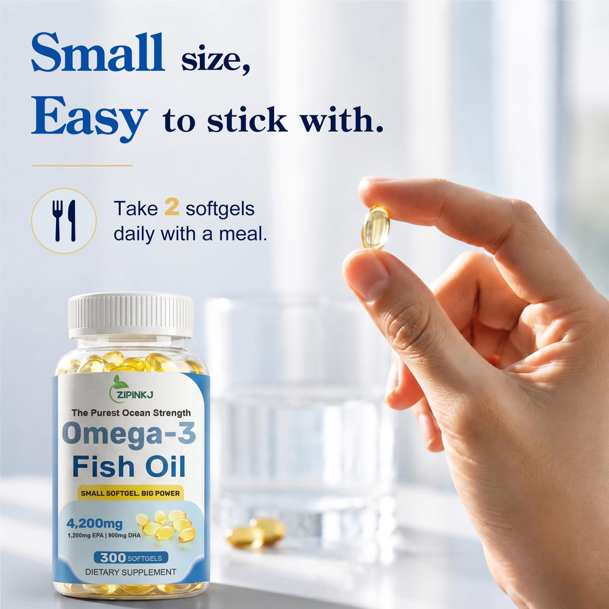 ZIPINKJ Huile de Poisson Omega-3, gélules miniatures sur une surface.