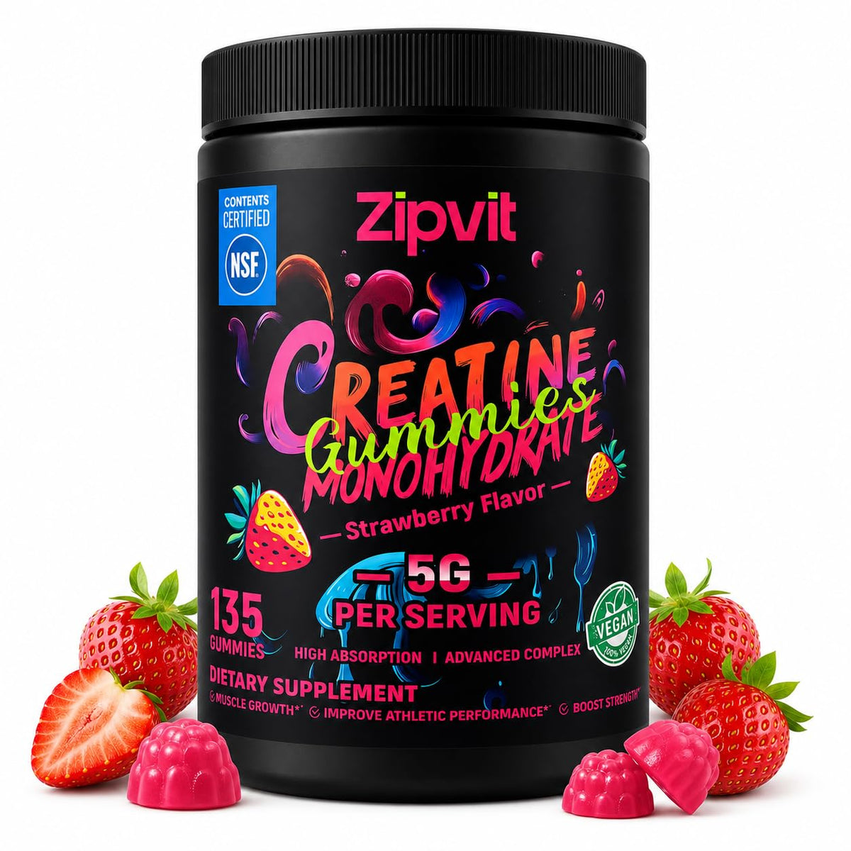 zipvit Gummies de créatine monohydrate 135 pièces vue de face