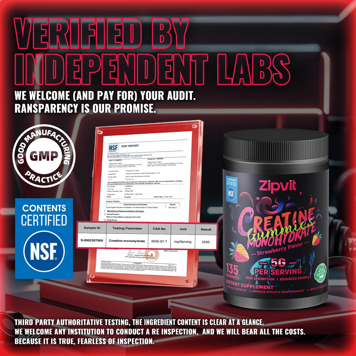 zipvit Gummies de créatine monohydrate goût fraise