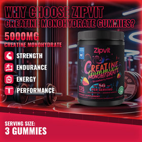 zipvit Gummies de créatine sur fond blanc