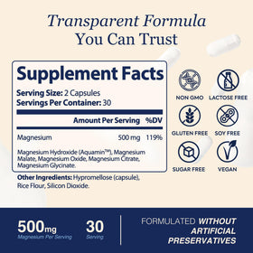 ZnS Health complexe de magnésium 500mg 60 capsules avec étiquette