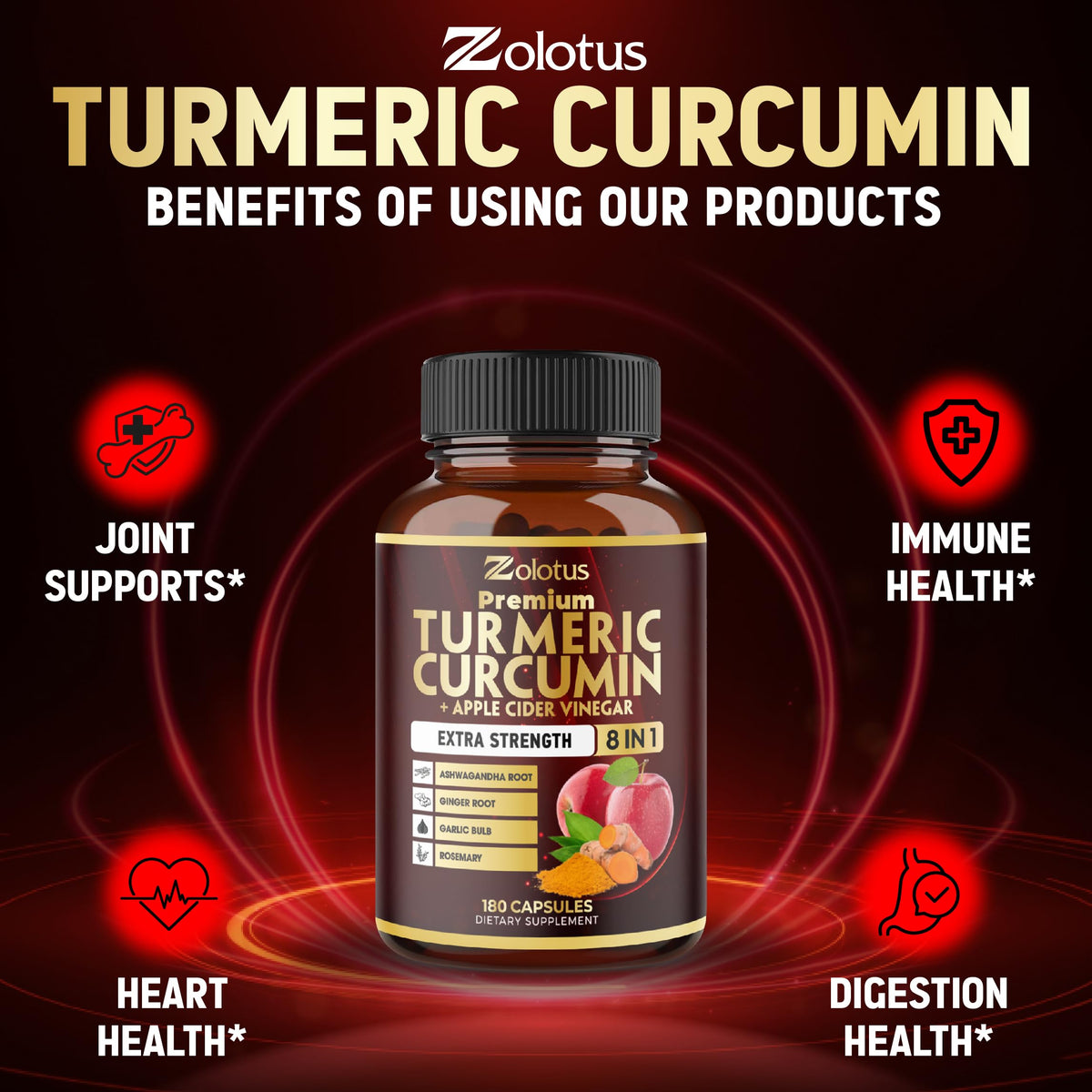 Zolotus 7 en 1 Curcuma Vinaigre de Pomme gélules sur une table