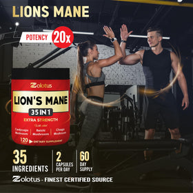 Zolotus Capsules de Champignon Lion's Mane avec flacon ouvert