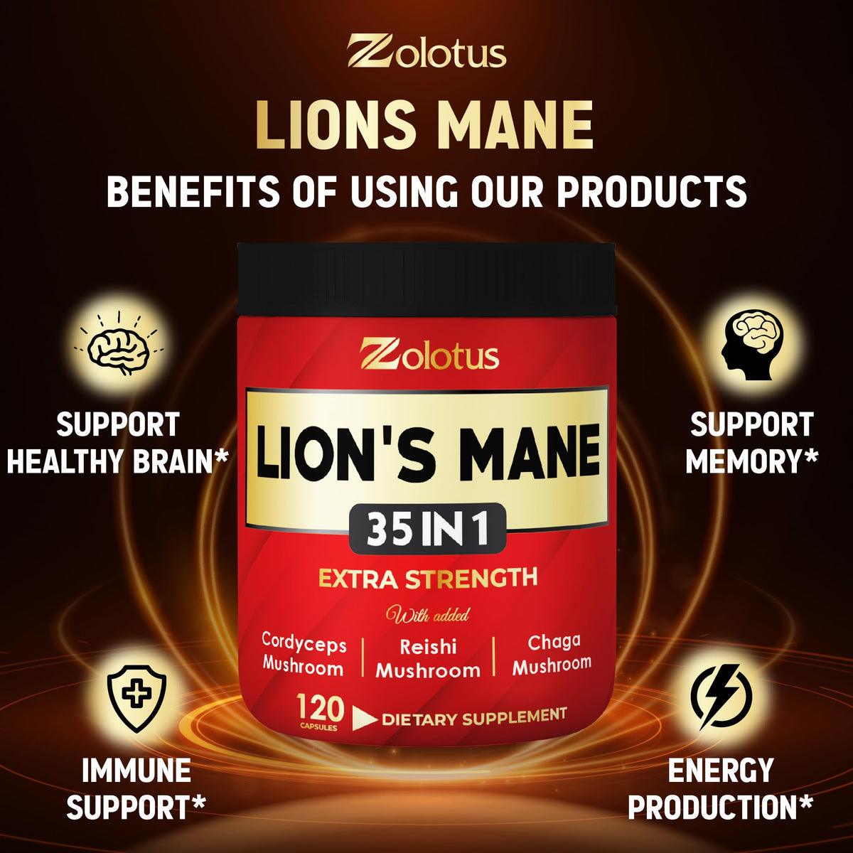 Zolotus Capsules de Champignon Lion's Mane sur fond neutre