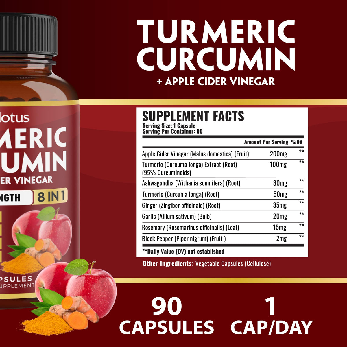 Zolotus Curcuma 8 en 1 bouteille avec étiquette