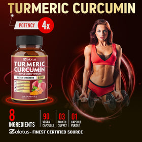 Zolotus Curcuma 8 en 1 bouteille ouverte avec capsules