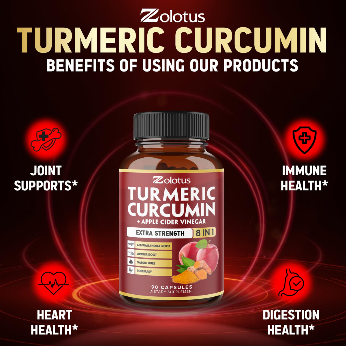 Zolotus Curcuma 8 en 1 ingrédients sur l'étiquette
