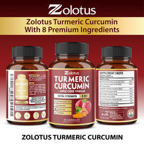 Zolotus Curcuma 90 capsules sur une table avec d'autres compléments alimentaires