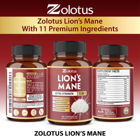 Zolotus Gélules de Champignon Lion 11 en 1, vue de l'arrière du flacon