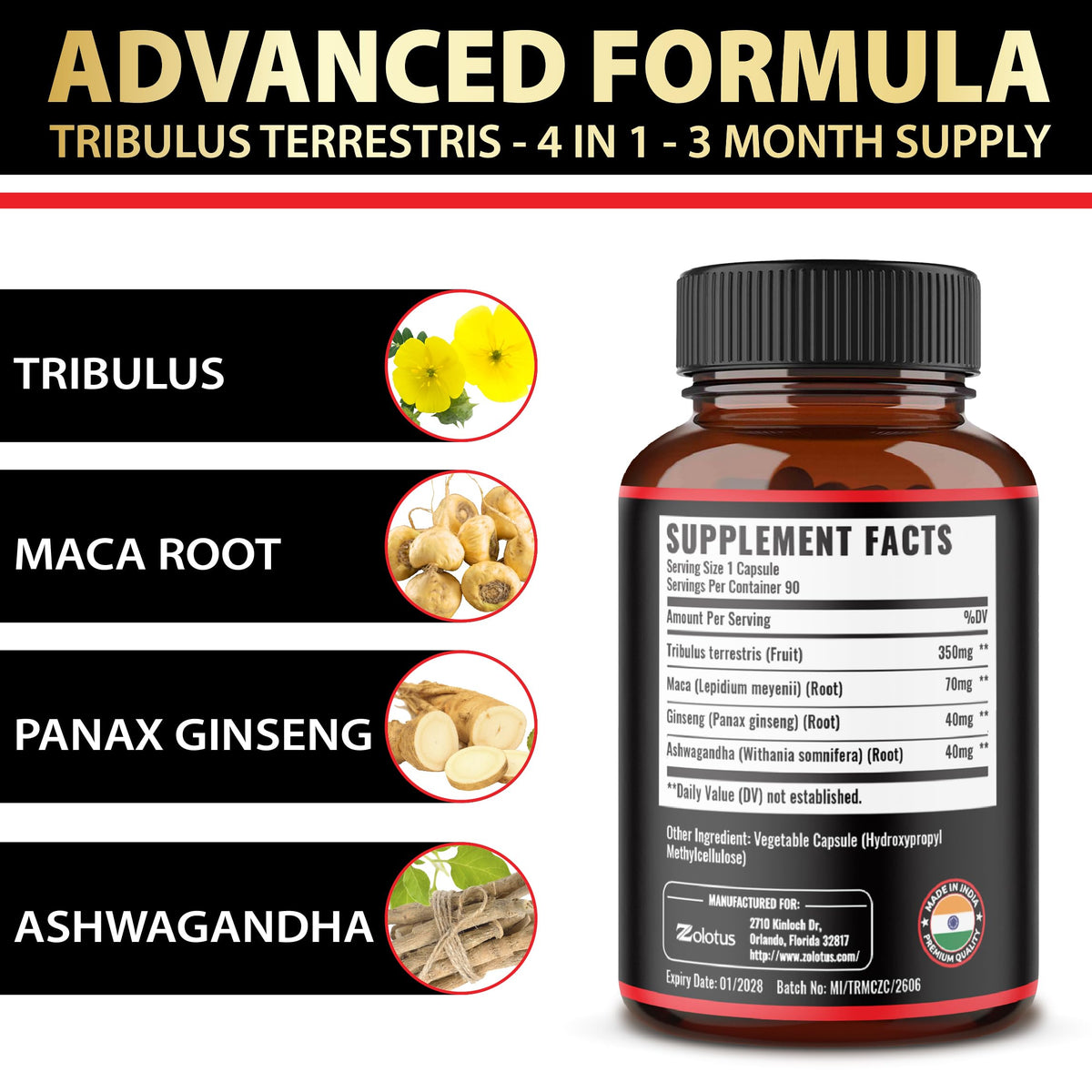 Zolotus Tribulus Terrestris capsules ouvertes sur une table